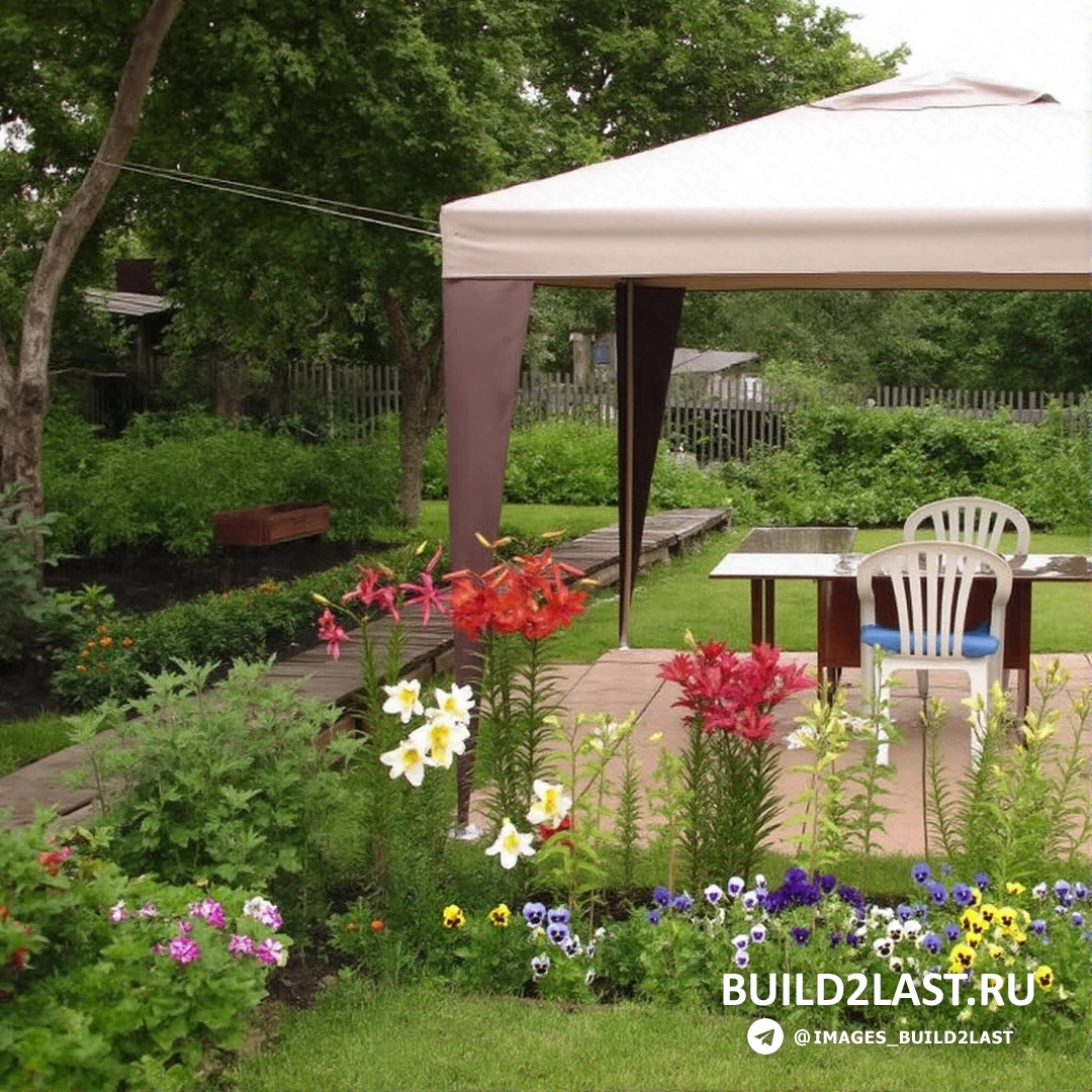 Черный и бежевый тент шатер с садовой мебелью