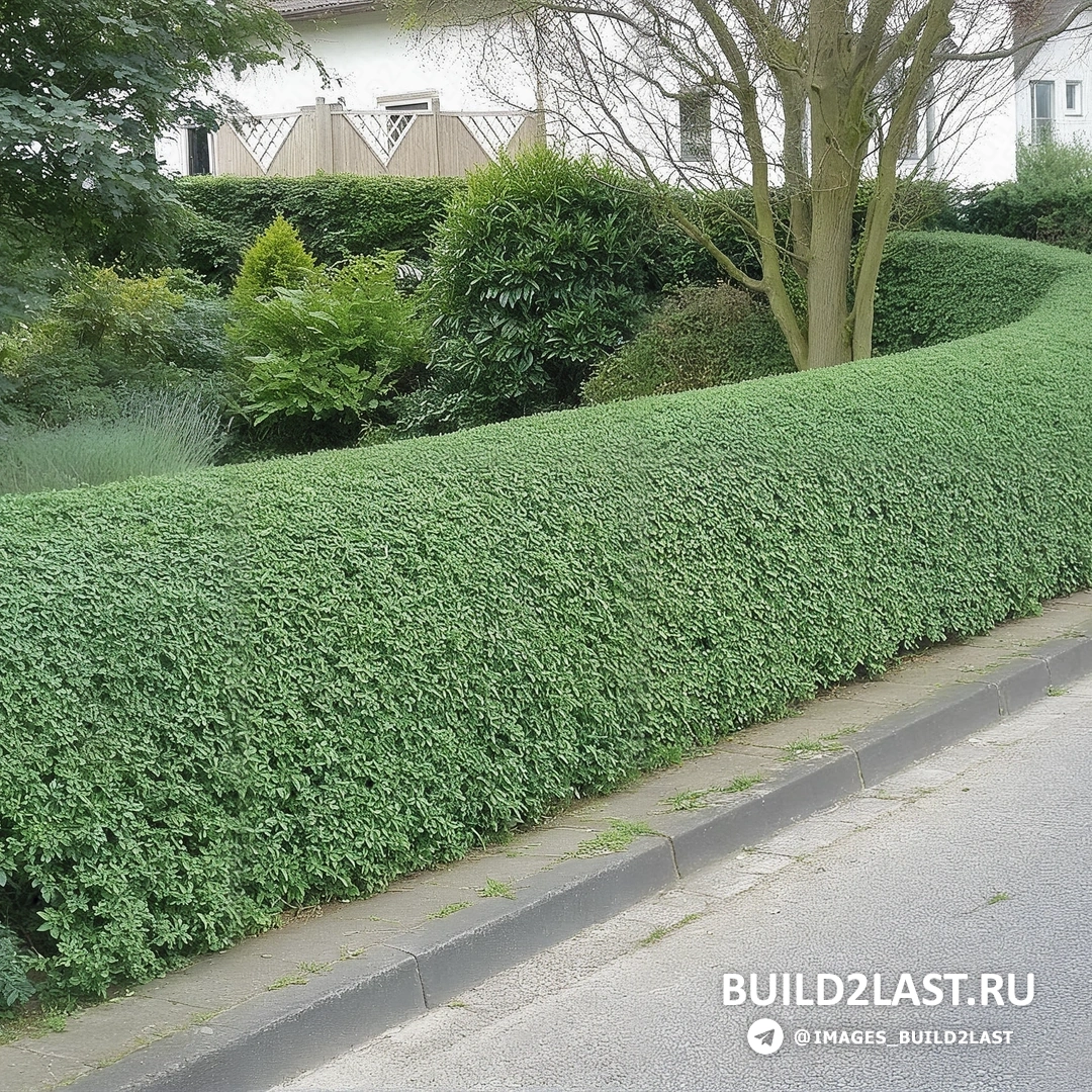 Газон и живая изгородь в ландшафтном дизайне, дополненные элементами топиарного искусства.