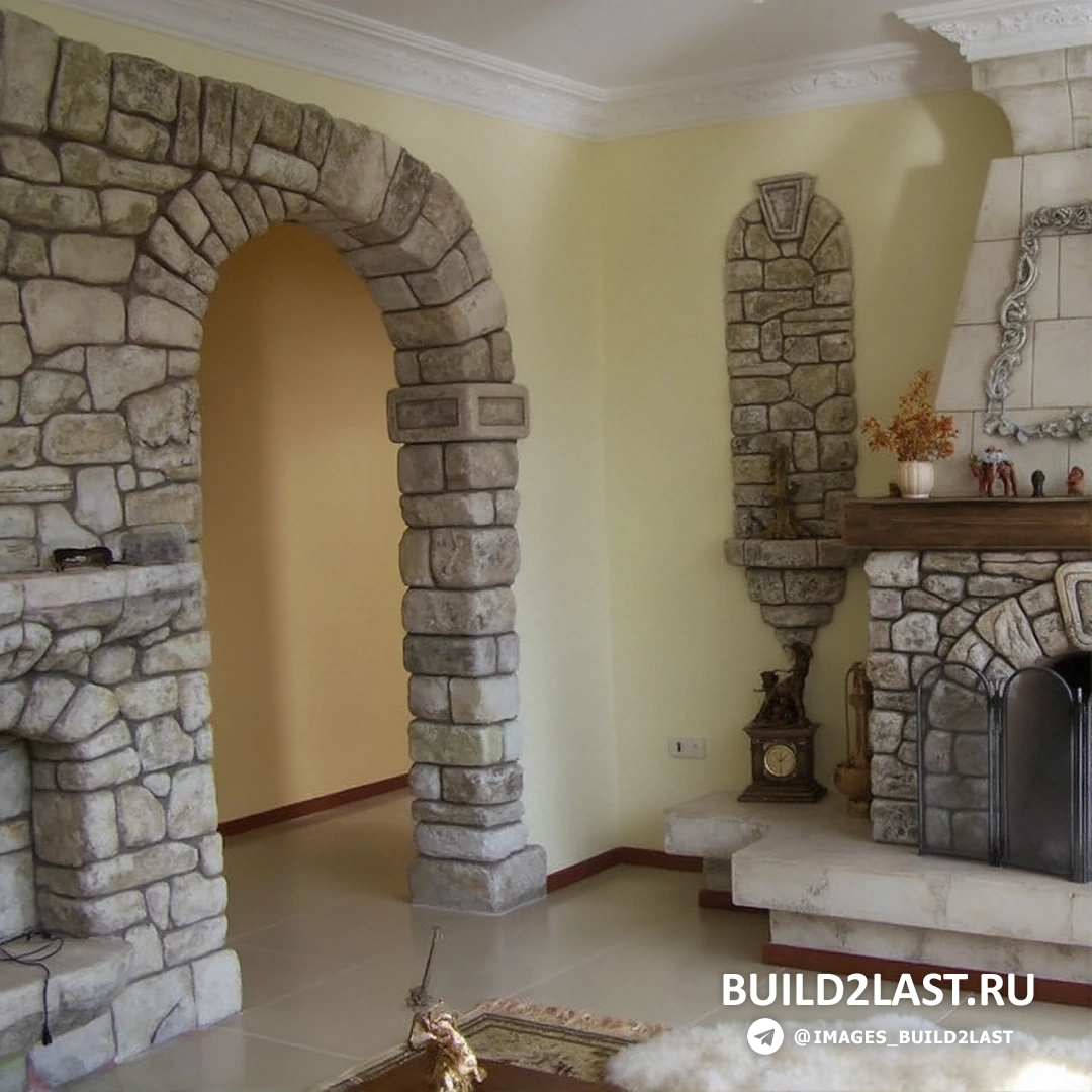 Камин с порталом, оформленным в стиле ретро, из кирпича с отделкой из меди