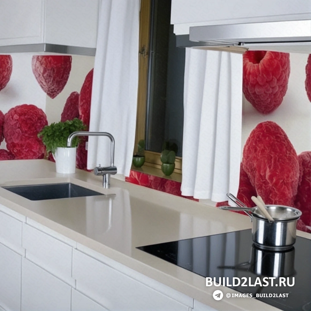 Кухня в стиле поп-арт с яркими разноцветными акцентами, декором и подвесными светильниками.