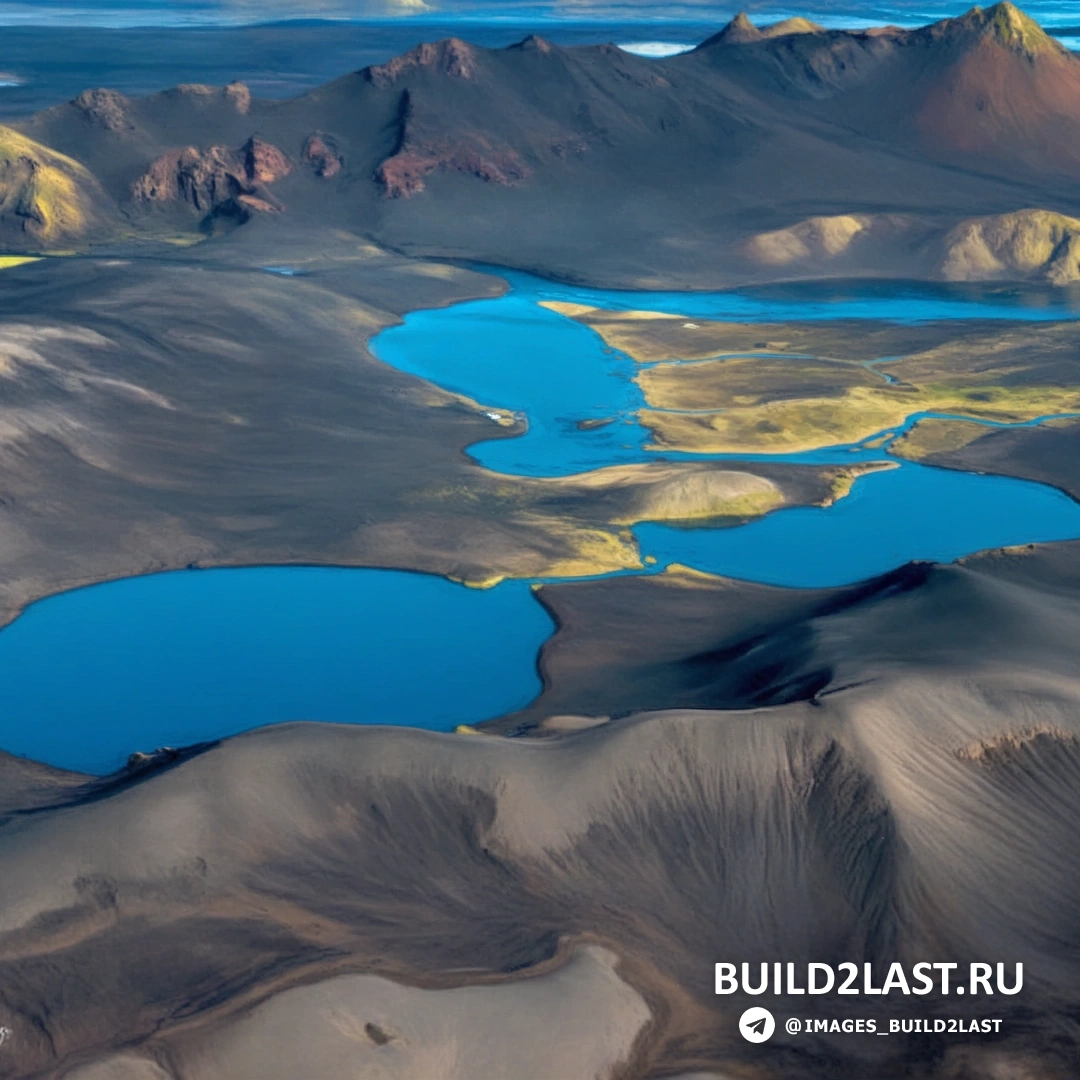 Панорамный вид на Исландию с высоты, включая вулканы, ледники и зелёные долины