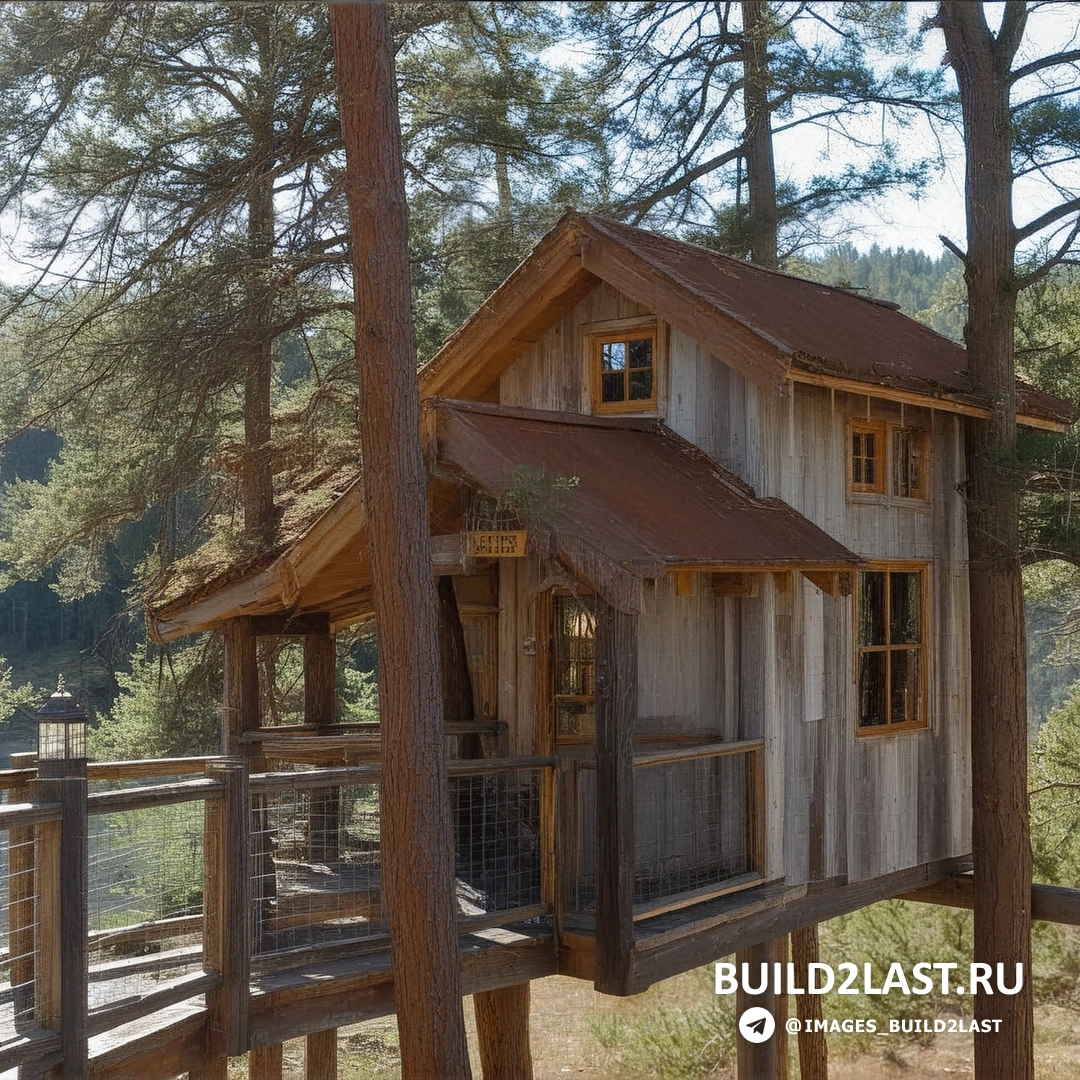 Простой домик на дереве из светлого дерева