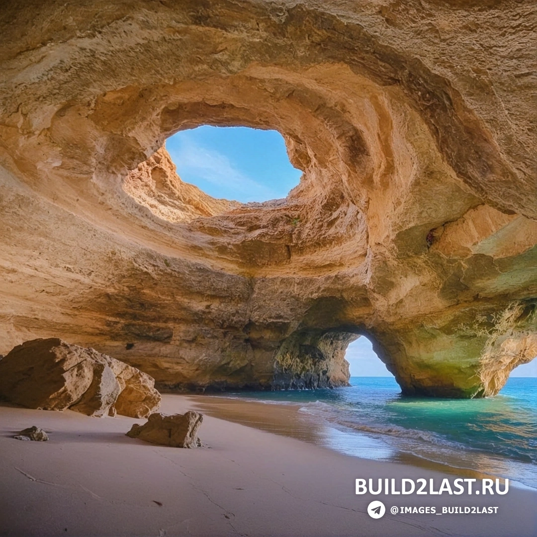 Разноцветный пляж с голубым морем и живописным побережьем.
