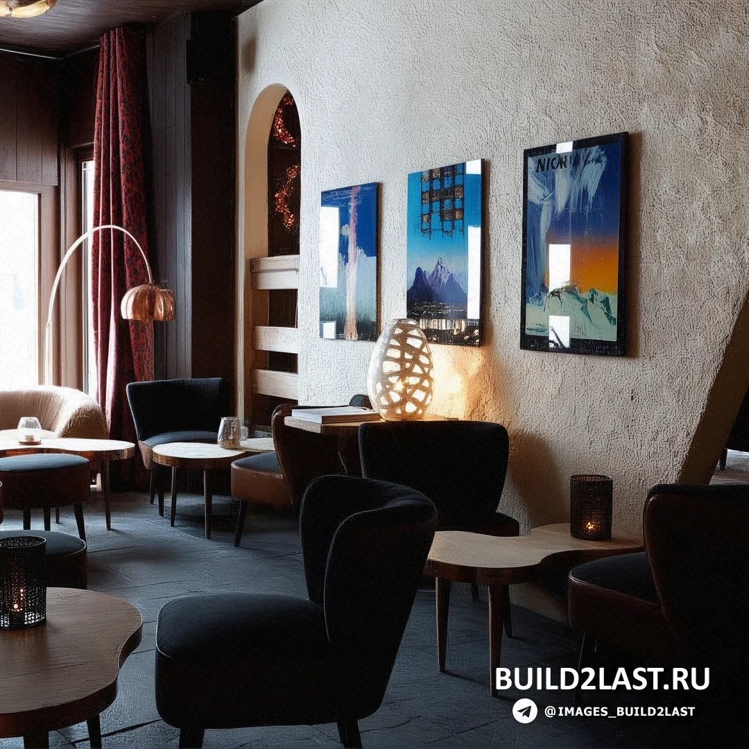 Ретро-элементы декора в номере отеля, включая старинные часы и картины