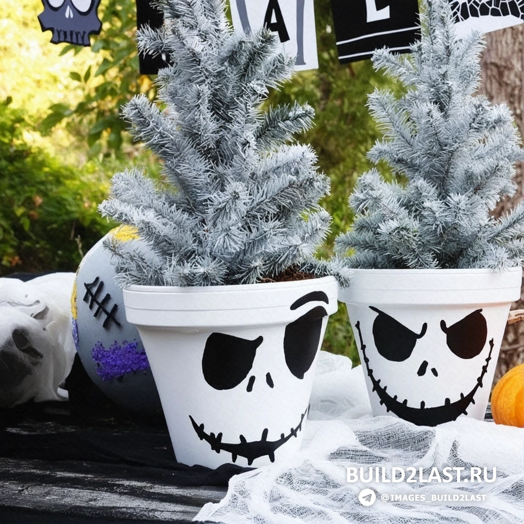 Серое кашпо с белыми и светлыми деревянными элементами для фитодизайна