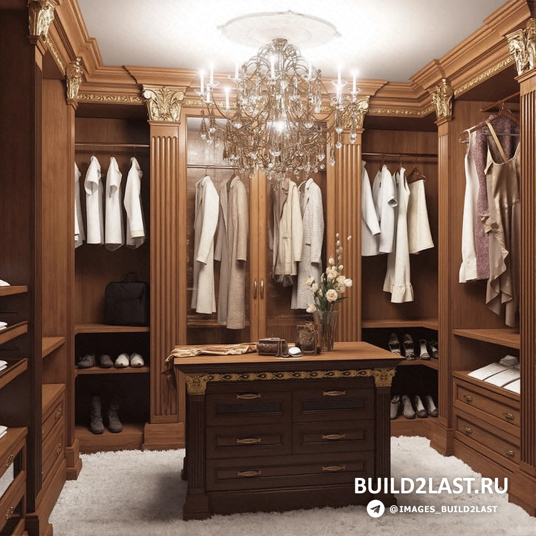 Современная гардеробная в стиле хай-тек с диваном, стеллажами, полками и многоуровневыми потолками на фоне серого ковролина