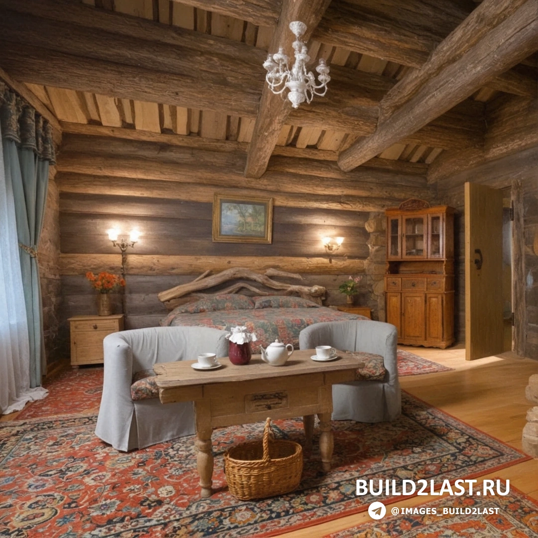 Столовая в дачном доме с деревянными стульями и столом, украшенная декоративными покрытиями и точечным освещением