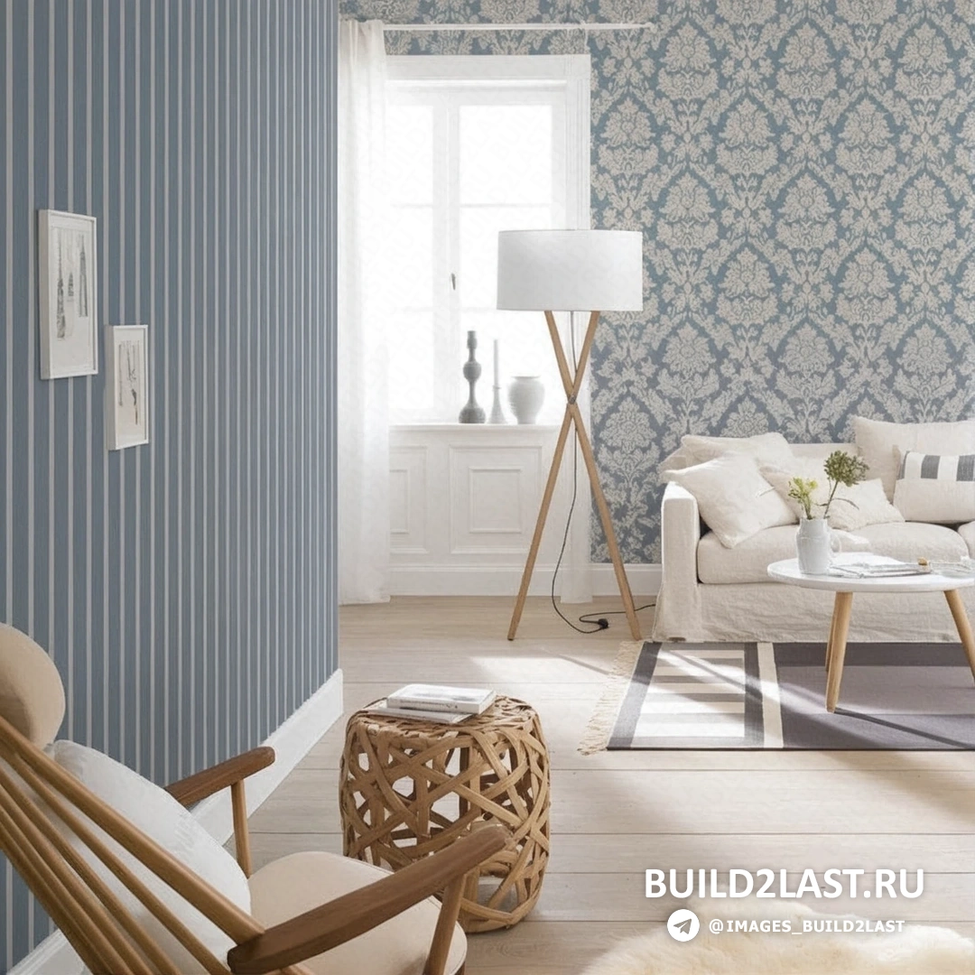 Виниловые обои с салатовыми и желтыми элементами в интерьере эклектики с темным деревом и декором.